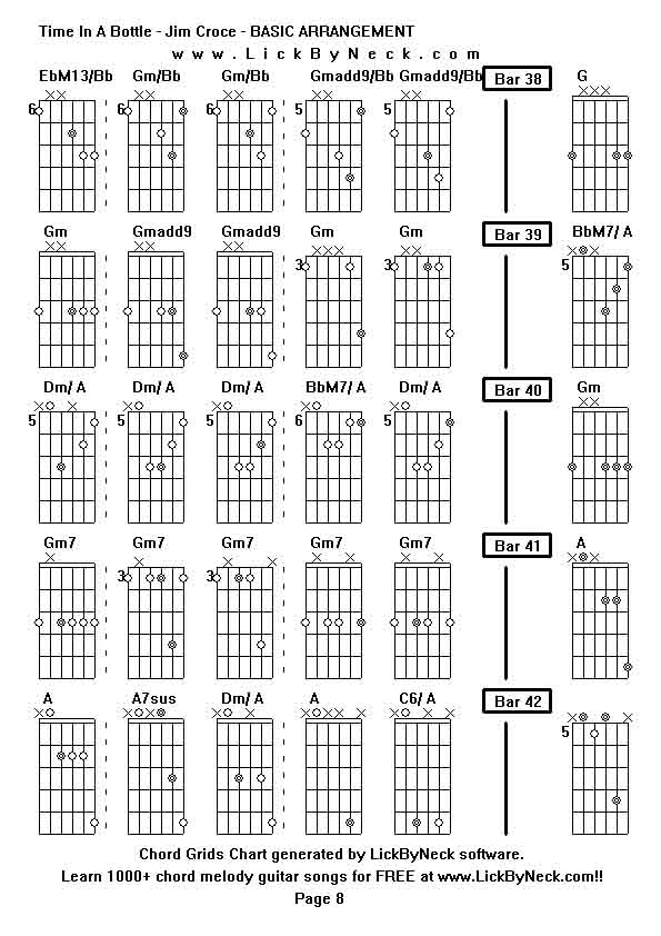 Chord Grids Chart of chord melody fingerstyle guitar song-Time In A Bottle - Jim Croce - BASIC ARRANGEMENT,generated by LickByNeck software.